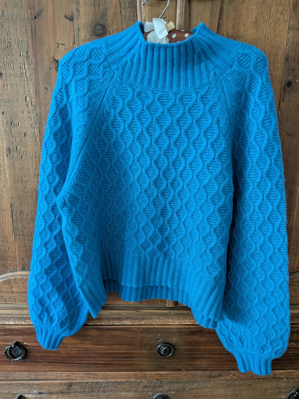 dh NEW YORK Vibrant Blue Cable Mock Neck Sweater